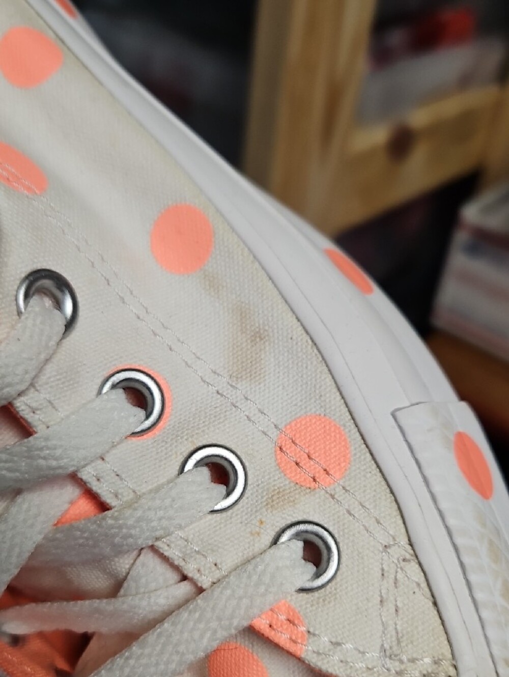 Converse White Canvas Sneakers with Coral Polka Dots - Picture 5 of 7
